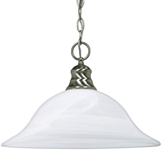 1 Light - 16" Pendant with Alabaster Glass - Brushed Nickel Finish