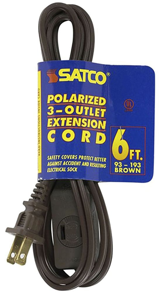 6 Foot Extension Cord; Brown Finish; 16/2 SPT-2; Indoor Only; 13A-125V-1625W Rating