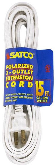 15 Foot Extension Cord; White Finish; 16/2 SPT-2; Indoor Only; 13A-125V-1625W Rating