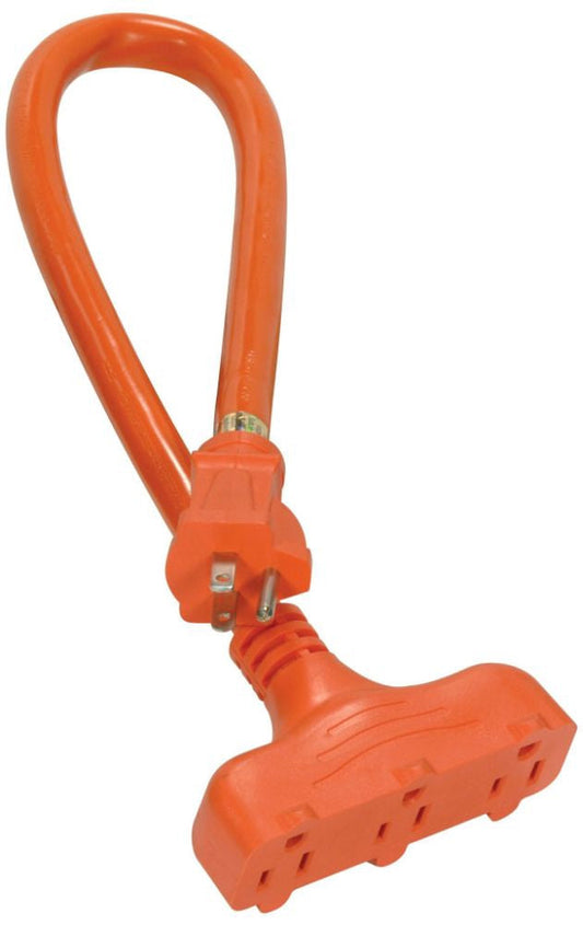 2 Foot Orange Heavy Duty 3 Outlet Outdoor Extension Cord; 12/3 Ga. STW Orange 3 Outlet Cord; 15A-125V; 1825W