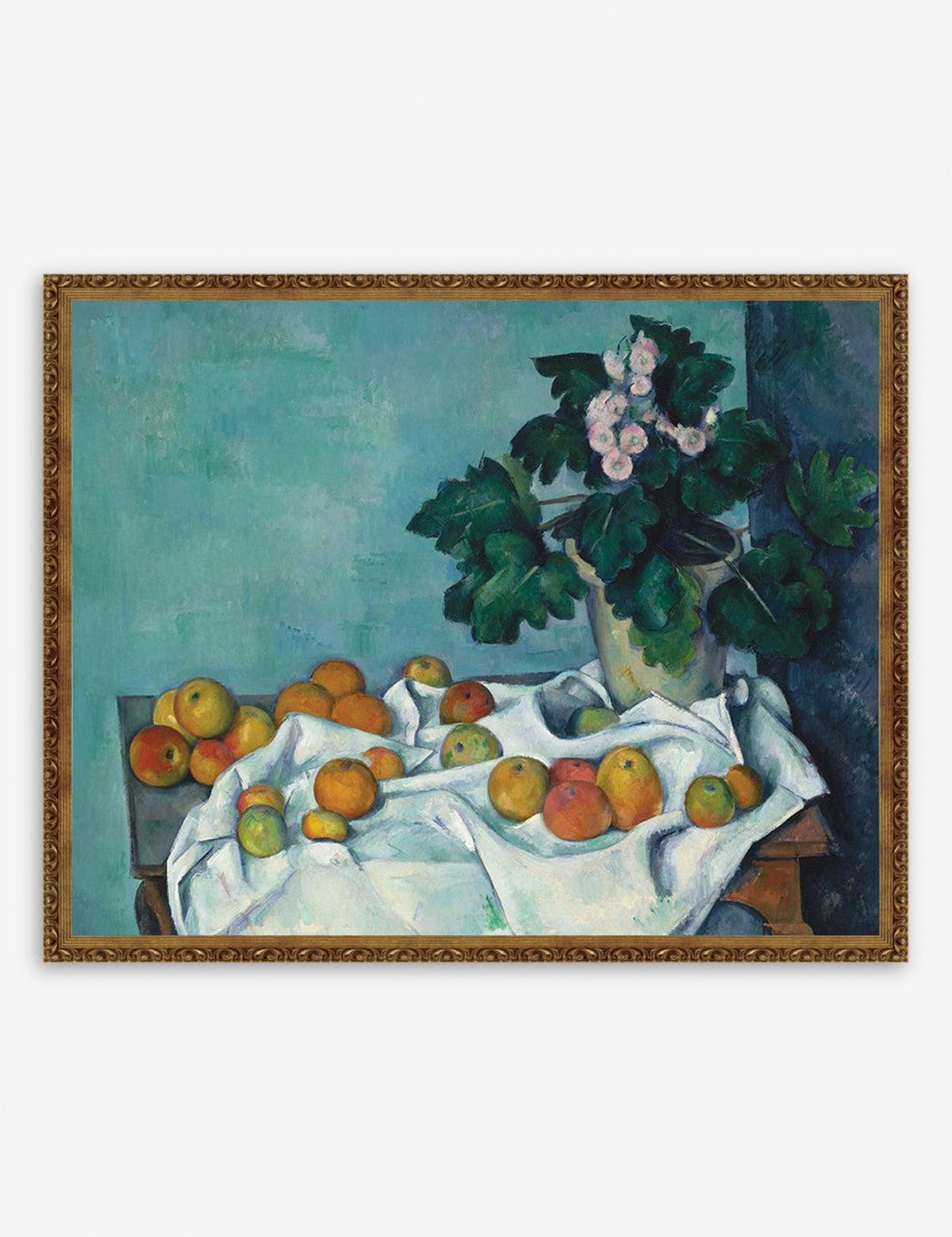 Still Life with Apples and a Pot of Primroses Print by Paul Cézanne