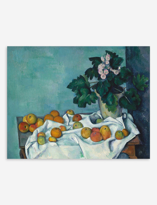 Still Life with Apples and a Pot of Primroses Print by Paul Cézanne
