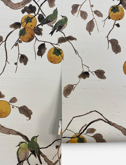 Persimmon Birds Grasscloth Wallpaper by Nathan Turner