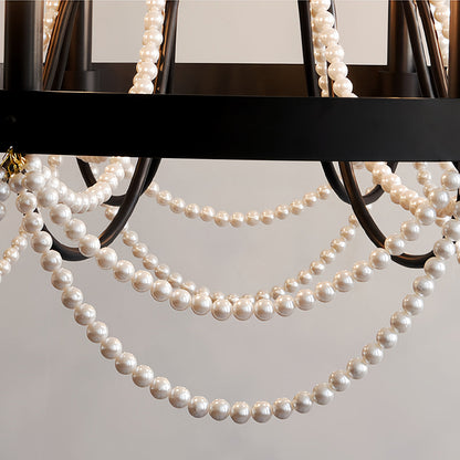 Vintage Wrought Iron Chandelier French Artistic Pearl Ceiling Light