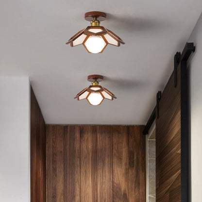 Wood Semi Flush Mount Light Modern Minimalist Lotus Light