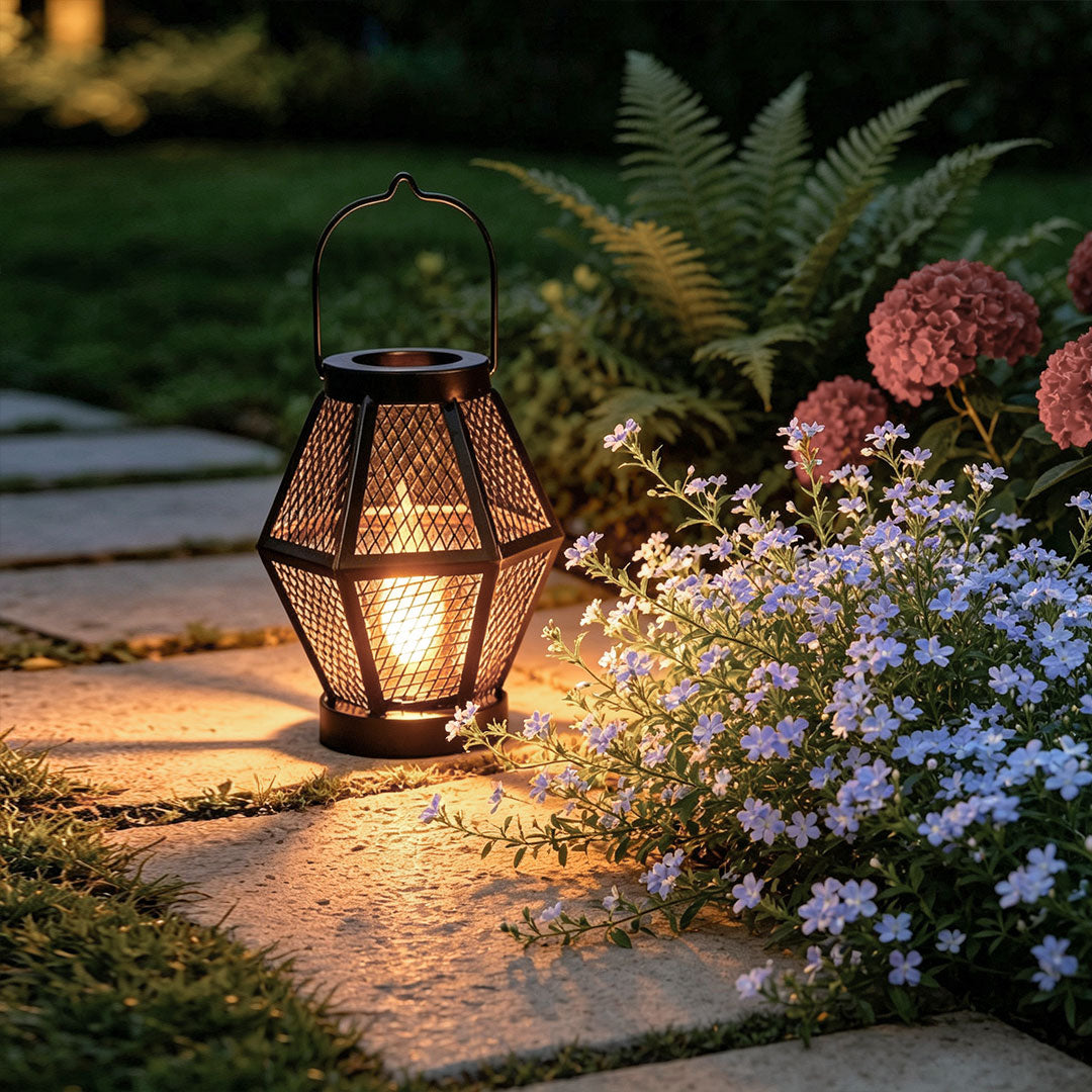 【2 PCS】Portable Lantern Lamp Solar Iron Mesh Metal Landscape Light