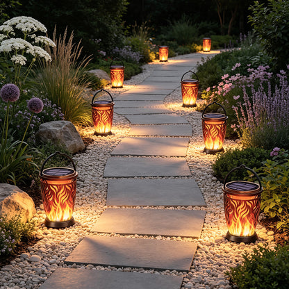 【4 PCS】Hanging Landscape Lights Solar Flame Outdoor Decoration Light