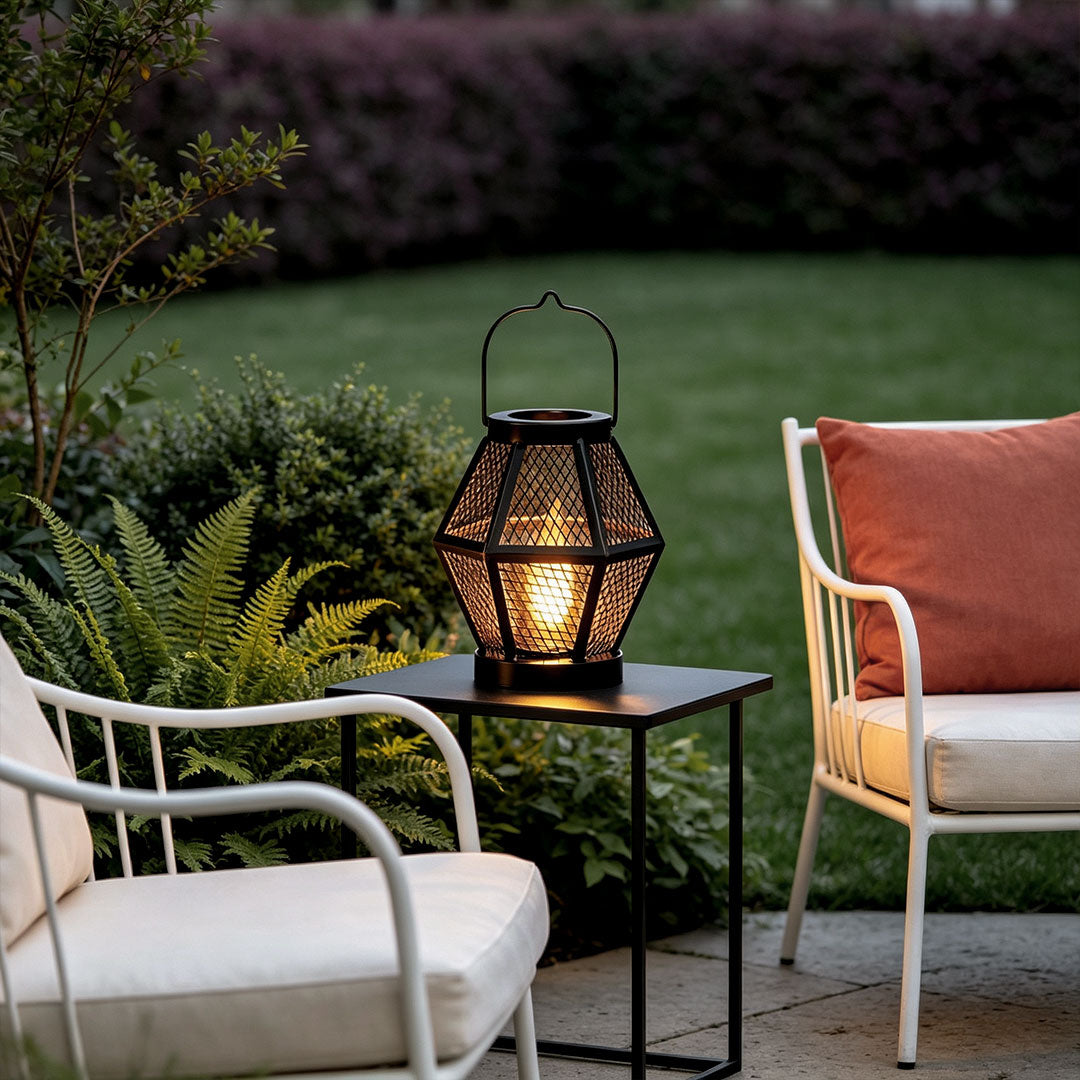 【2 PCS】Portable Lantern Lamp Solar Iron Mesh Metal Landscape Light