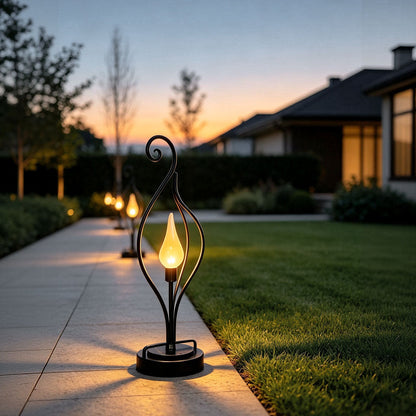 【4 PCS】 Flame Solar Garden Lights Outdoor Landscape Decoration Light