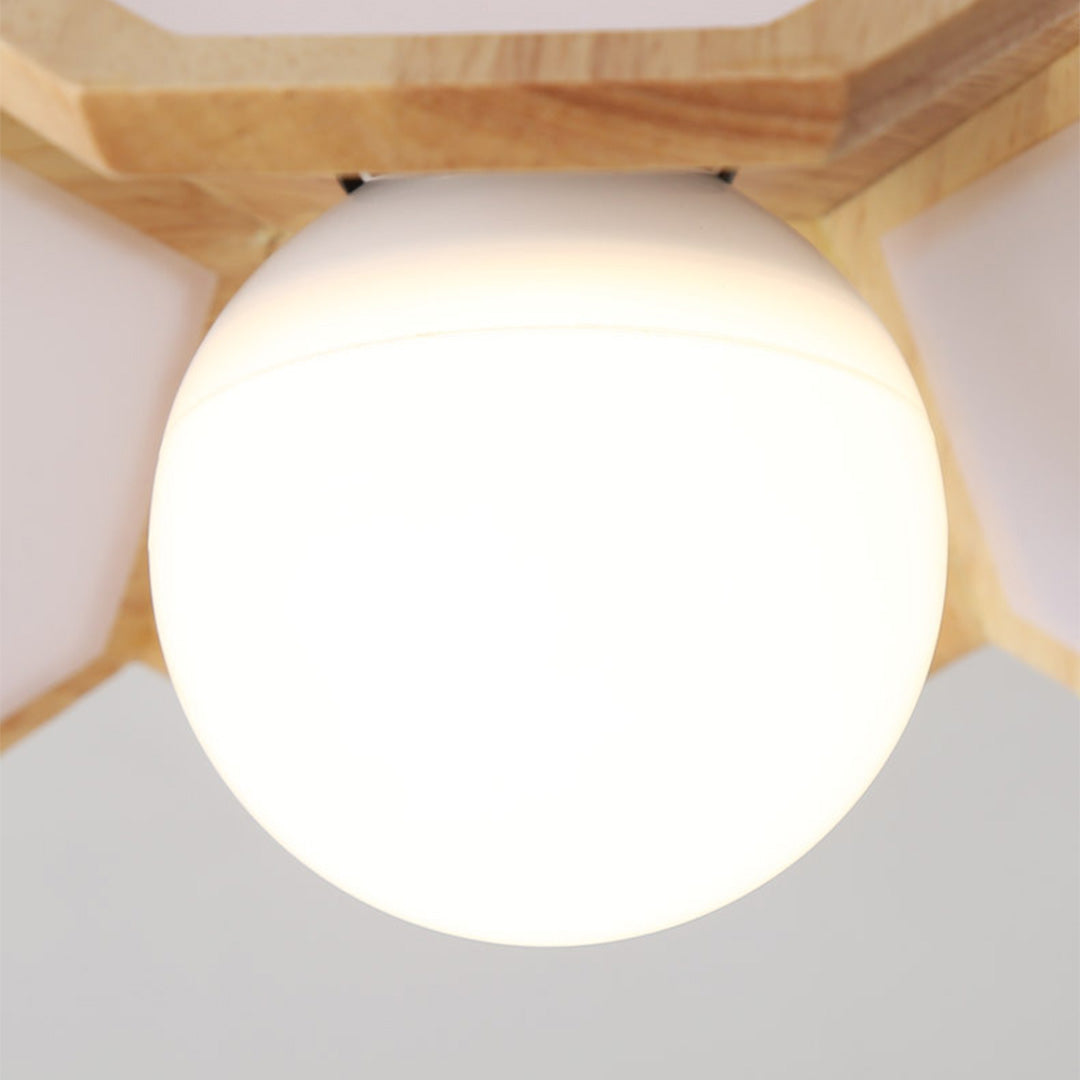 Wood Semi Flush Mount Light Modern Minimalist Lotus Light