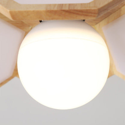 Wood Semi Flush Mount Light Modern Minimalist Lotus Light