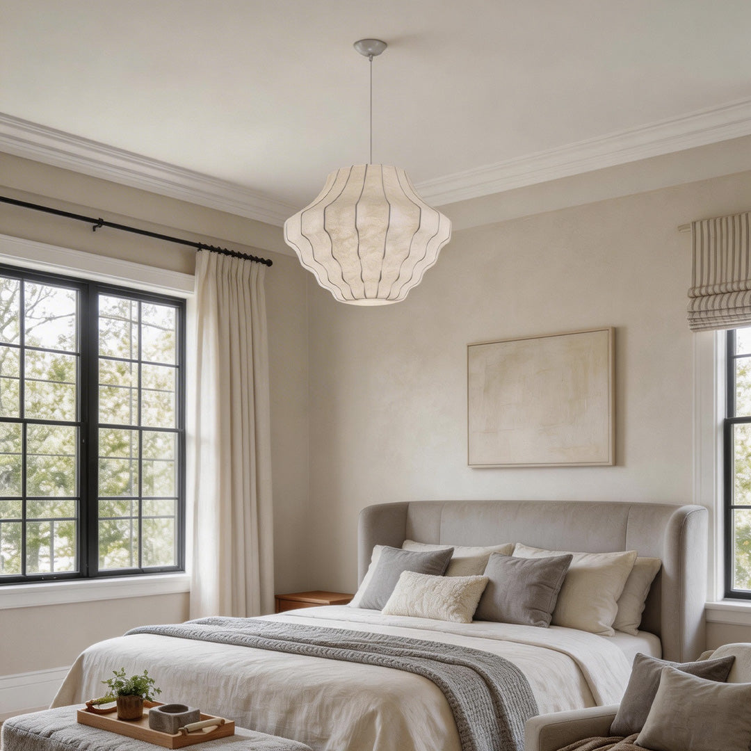 White Pendant Lighting Japanese Vintage Creative Silk Ceiling Light