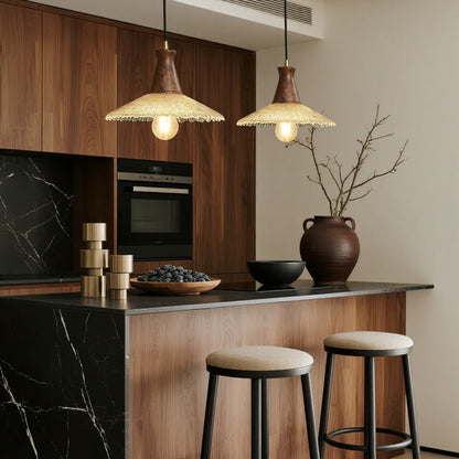 Wood Light Pendant Wabi Sabi Style Glass Pendant Light