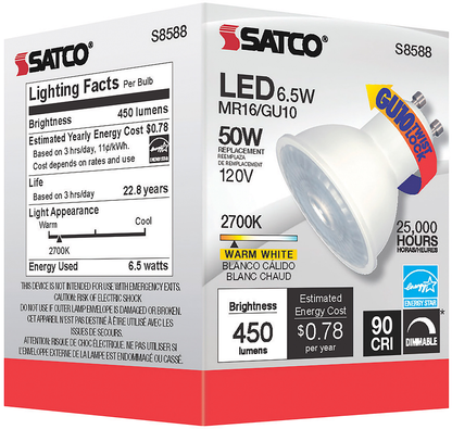 6.5 Watt; LED MR16 LED; 2700K; 40 deg. Beam Angle; GU10 base; 120 Volt