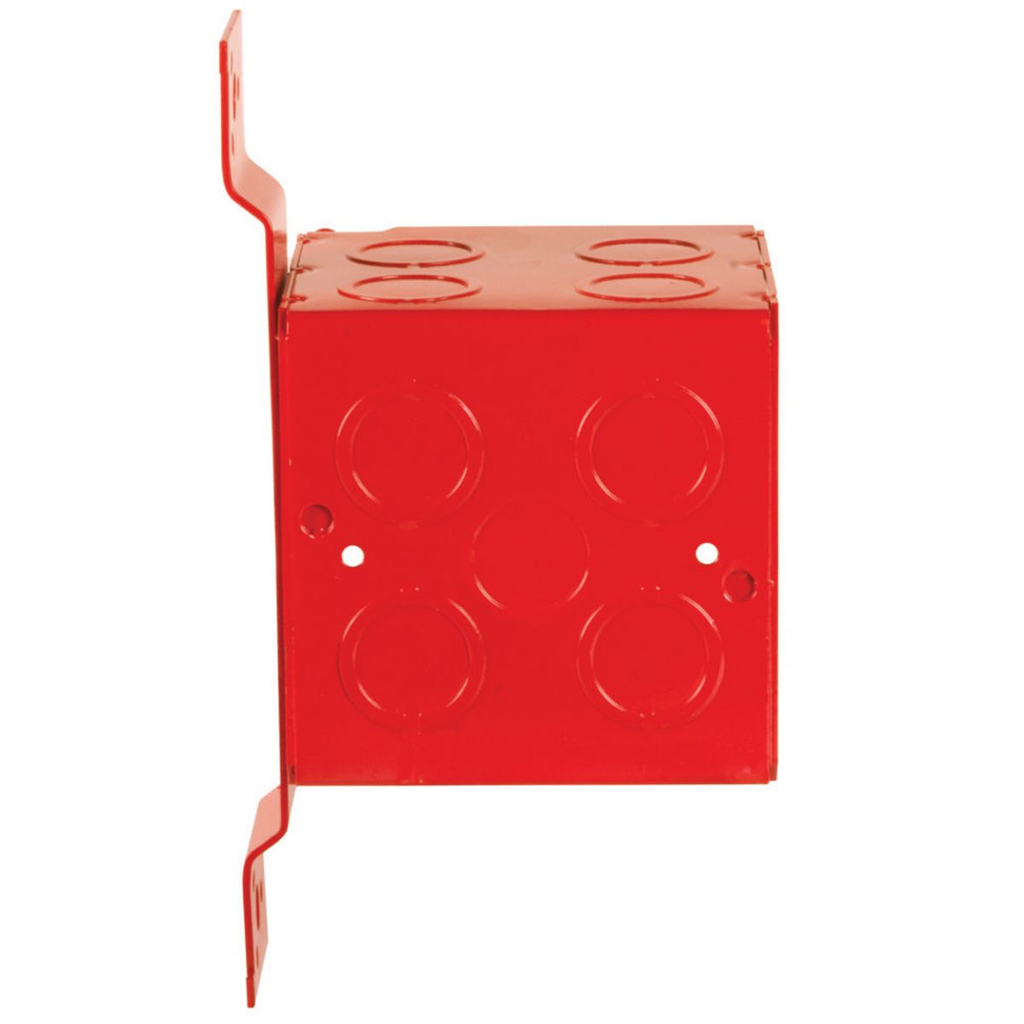 3-3/4 in. Life Safety Square Box, Welded, 3-1/2 in. Deep, Sixteen 1/2 & 3/4 in. Concentric KO's, Red