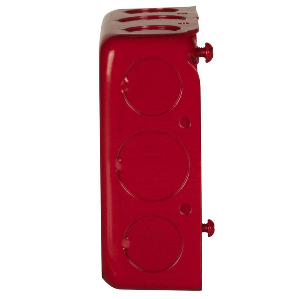 4 in. Life Safety Square Extension Ring, Drawn,  1-1/2 in. Deep, Eight 1/2 in. and Four 3/4 in. KO's, Red