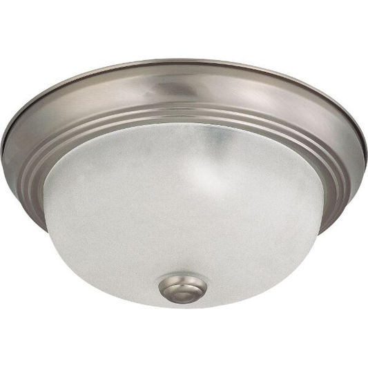 2 Light - 11" Flush with Frosted White Glass - Brushed Nickel Finish