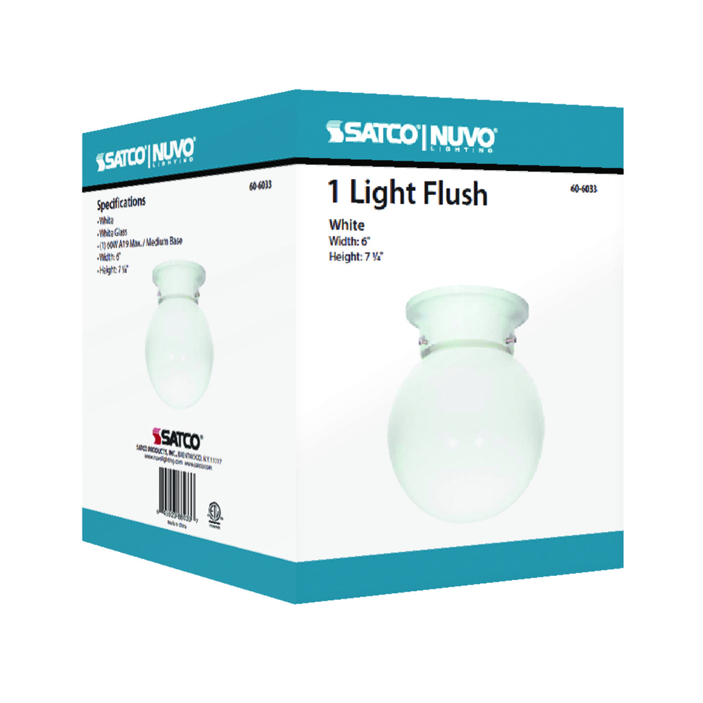 1 Light - 6" - Ceiling Fixture - White Ball, Color retail packaging