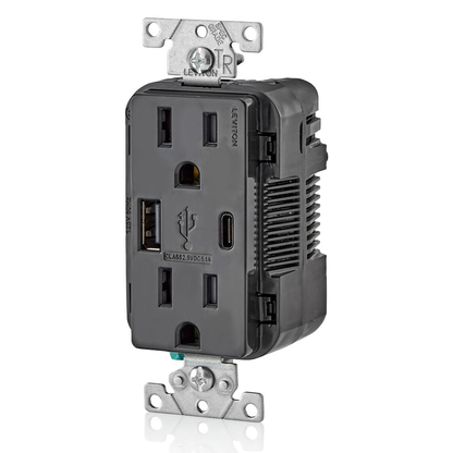 5.1A USB Type A/Type-C Wall Outlet Charger with 15A Tamper-Resistant Outlet