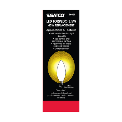 3.5 Watt B11 LED; Frosted; Candelabra base; 2700K; 350 Lumens; 120 Volt