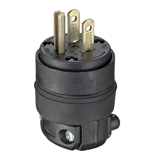 15 Amp, 125 Volt, NEMA 5-15P, 2-Pole, 3-Wire Plug, Straight Blade, Rubber, Black