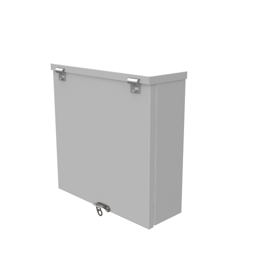 12x4X12 Hinge Cover Type 3R UL Listed Steel Knockouts ANSI 61 Gray Formed Hinges Padlocking Flip Latch Emboss Mounting Holes In Back