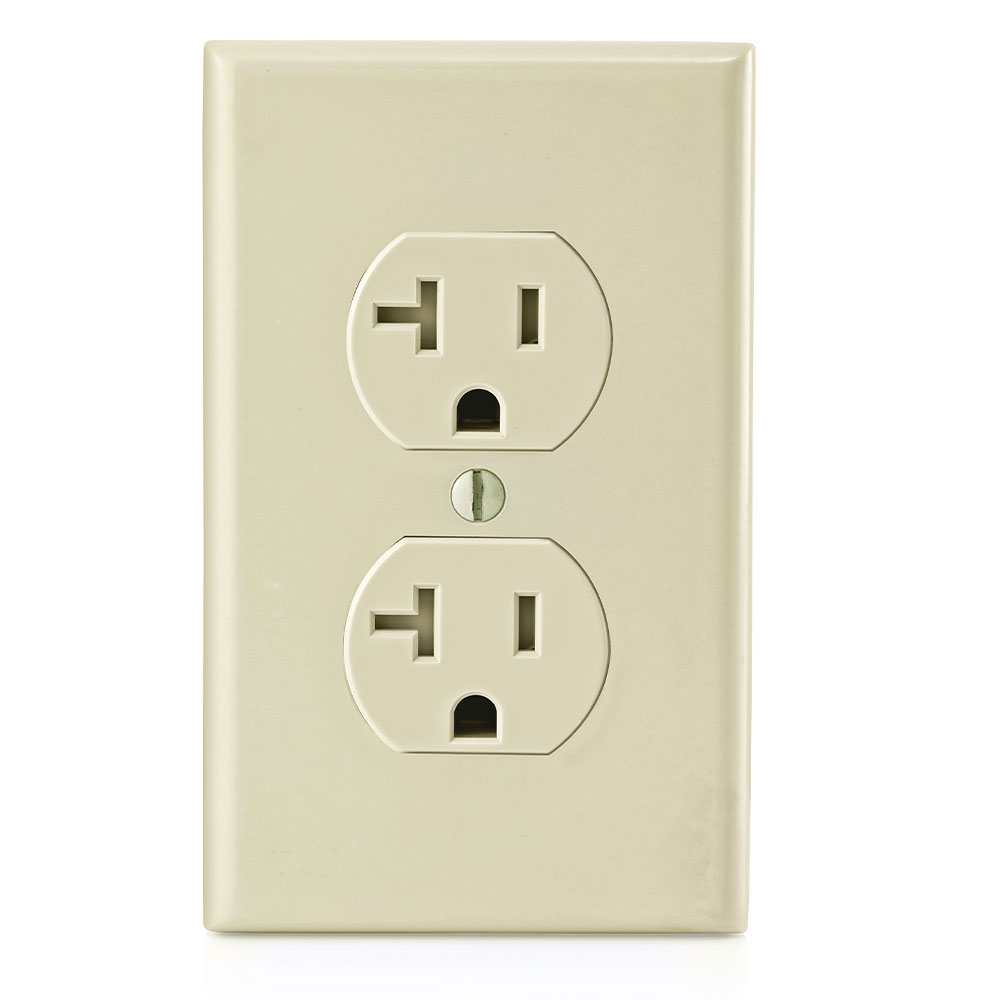 20 Amp Duplex Tamper-Resistant Outlet/Receptacle, Grounding, Ivory