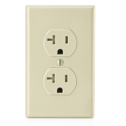 20 Amp Duplex Tamper-Resistant Outlet/Receptacle, Grounding, Ivory