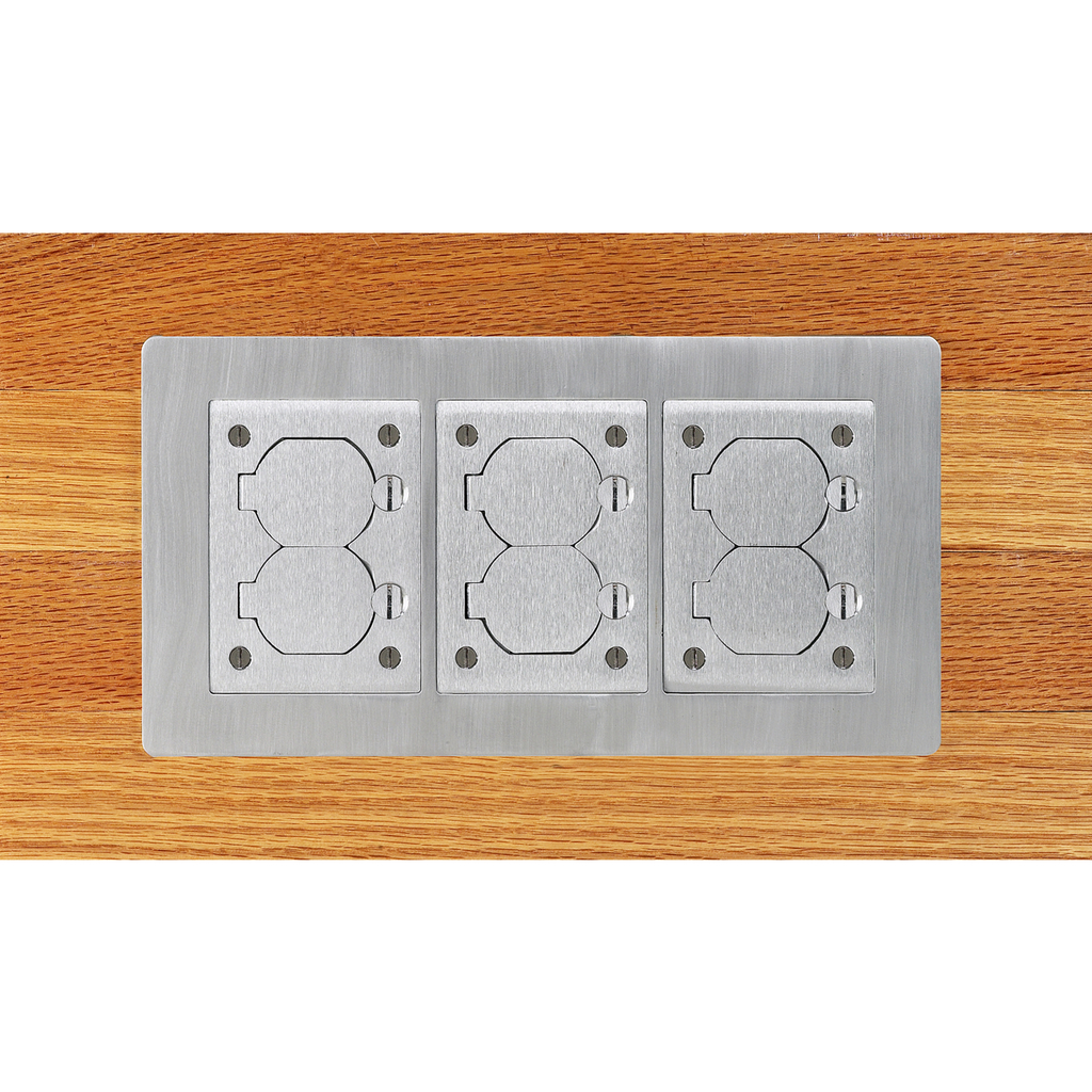 3-Gang Flat Flange with Grounding Wire, Rectangular, 6.00" X 11.43", Brushed Aluminum