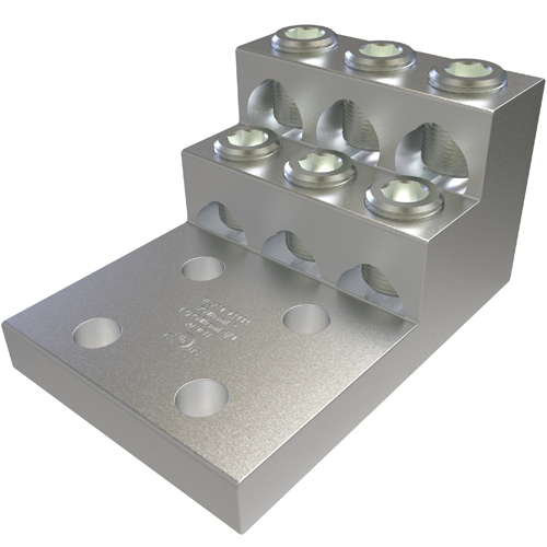 Aluminum Panelboard Lug, Multi Wire, Dual Rated, Conductor Range 750-2, 6 Ports, 4 Holes, 1/2in Bolt Size, 1-3/4in Hole Spacing, Tin Plated, UL, CSA