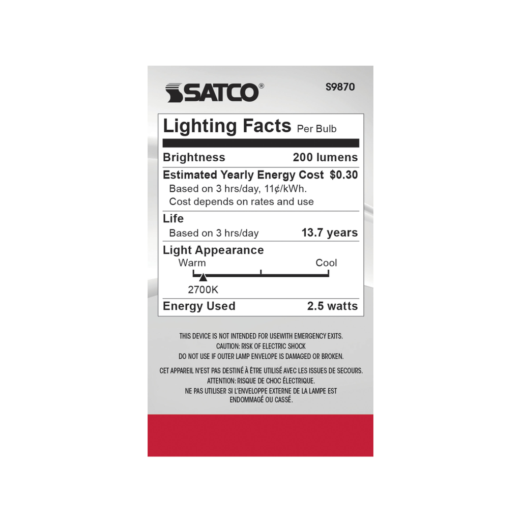 2.5 Watt G16.5 LED; Clear; Candelabra base; 2700K; 200 Lumens; 120 Volt