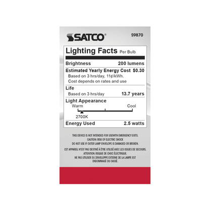 2.5 Watt G16.5 LED; Clear; Candelabra base; 2700K; 200 Lumens; 120 Volt