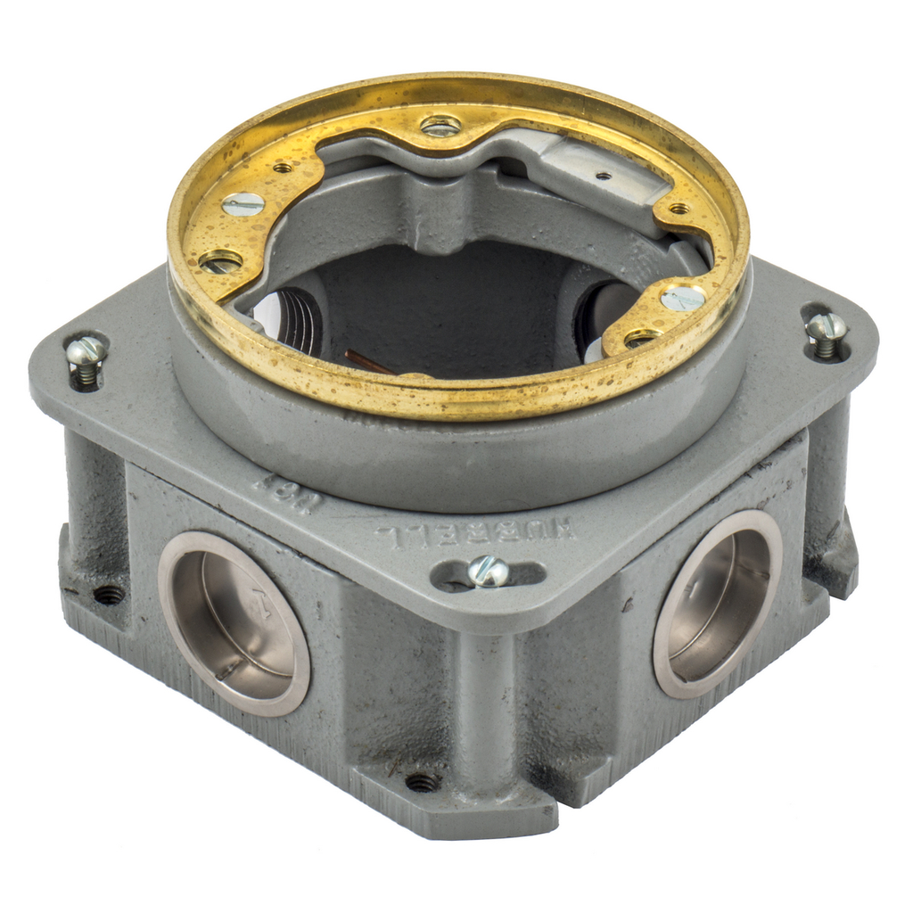 1-Gang, Round, Cast Iron Box, Shallow, Fully Adjustable, Single Service, Brass Top