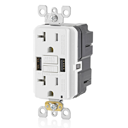 20A SmartlockPro® GFCI Combination 24W(4.8A) Type A USB In-Wall Charger Outlet