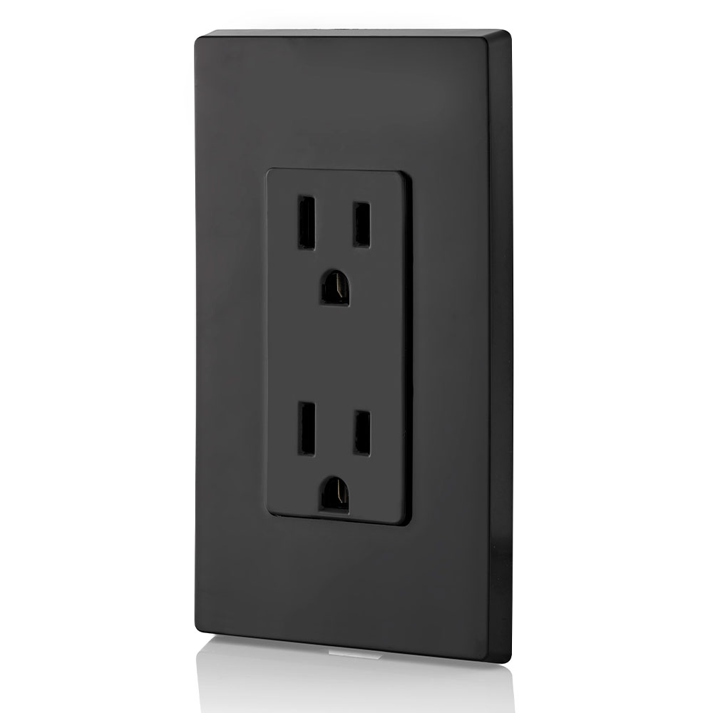 15 Amp Duplex Outlet/Receptacle, Self-Grounding, Black