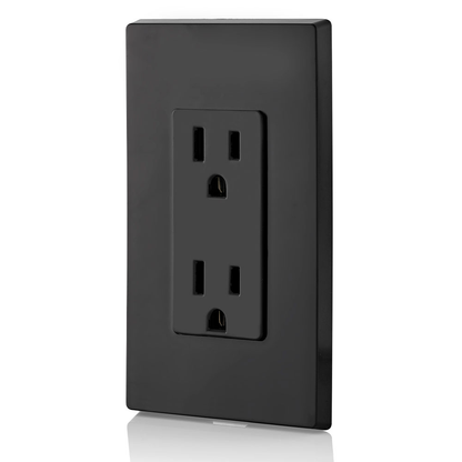 15 Amp Duplex Outlet/Receptacle, Self-Grounding, Black