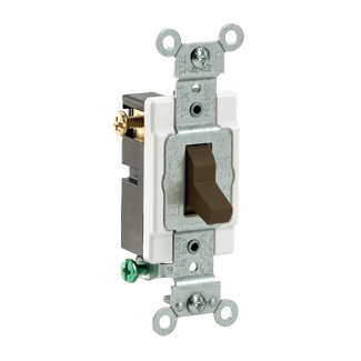 15 Amp, 120/277 Volt, Toggle  3-Way AC Quiet Switch,  Commercial Spec Grade, Grounding, Side Wired, - Brown