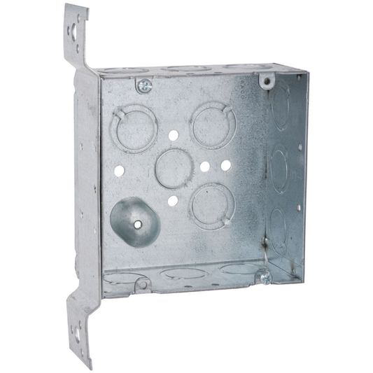 4-11/16 in. Square Box, Welded, 2-1/8 in. Deep with One 1/2 in. KO & Twelve TKO's, Raised, FM Bracket