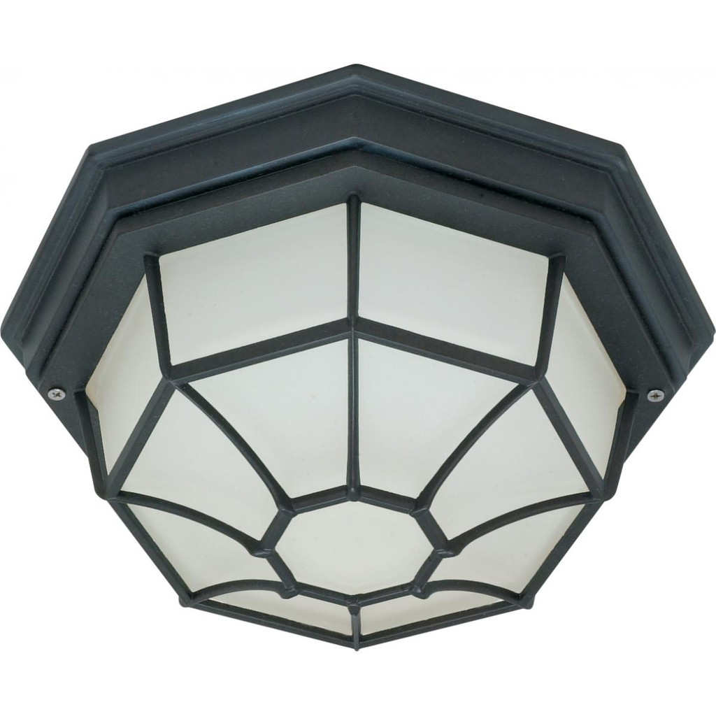 1 Light - 12" Flush Spider Cage with Glass Lens - Textured Black Finish