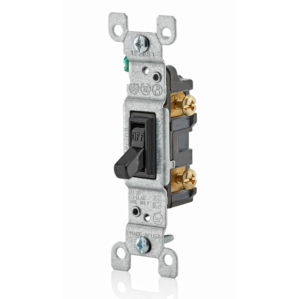 15 Amp Single-Pole Toggle Switch, Grounding, Black