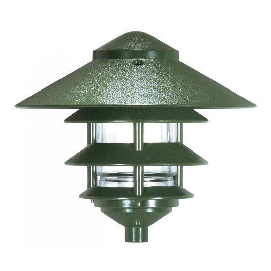 1 Light - 8" Pathway Light - Three Louver - Large Hood - Green Finish