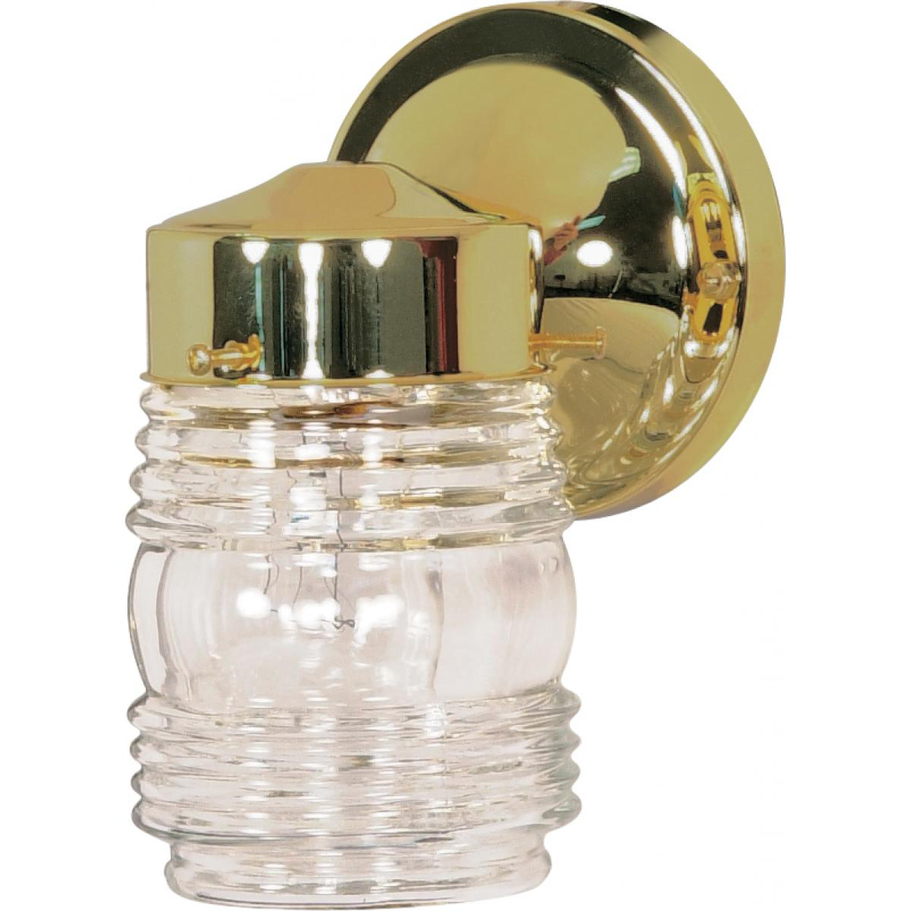 1 Light - 6" Mason Jar with Clear Glass - Polished Brass Finish