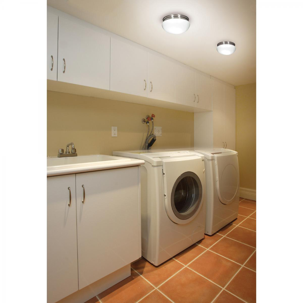 2 Light - 12" Flush with White Glass - Brushed Nickel Finish
