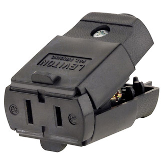 15 Amp, 125 Volt, NEMA 1-15R, 2-Pole, 2-Wire, Connector, Straight Blade, Residential Grade, Polarized, Non-Grounding, Black