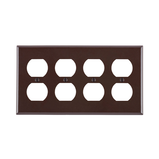 4-Gang Duplex Outlet/Receptacle Wallplate, Standard Size, Thermoset, Brown