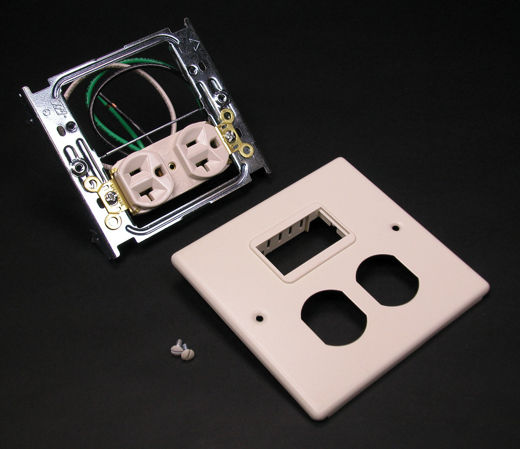 4047 Two-Gang Cover One Duplex Receptacle Installed Activate Mini Adapter