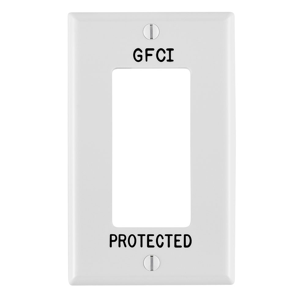 1-Gang Decora/GFCI Device Wallplate, Hot Stamped GFCI Protected, Standard Size, Thermoset, White