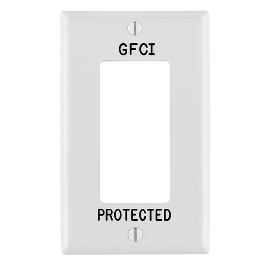 1-Gang Decora/GFCI Device Wallplate, Hot Stamped GFCI Protected, Standard Size, Thermoset, White