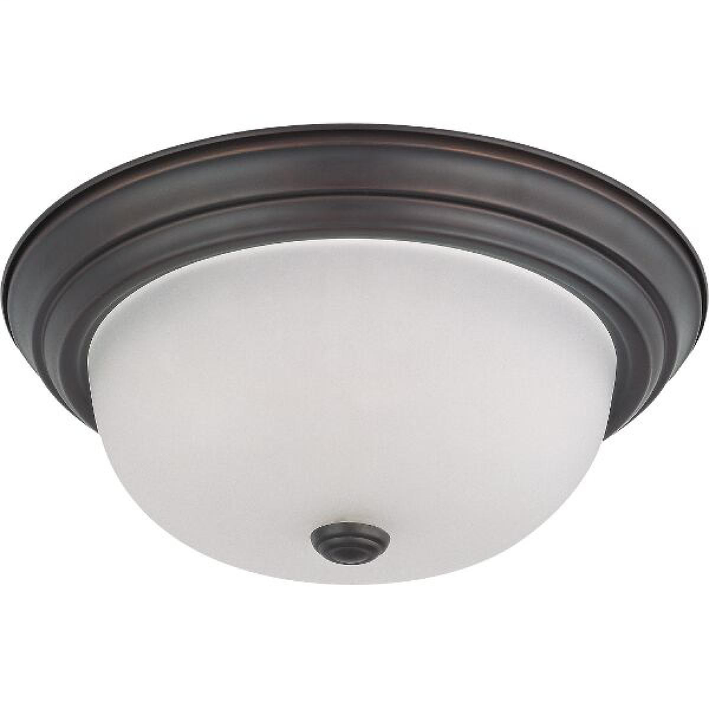 2 Light - 13" Flush with Frosted White Glass - Mahogany Bronze Finish