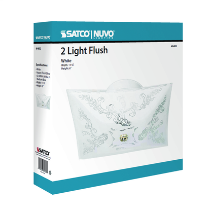 2 Light - 12" - Ceiling Fixture - Square Floral, Color retail packaging